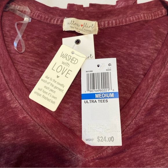 Ultra Flirt Long-Sleeved Textured Boyfriend T-Shirt Maroon Juniors Size medium - Picture 6 of 6